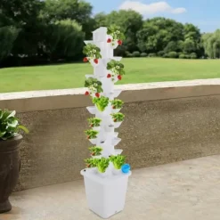 Kit Til Plante- & Urtedyrkning^Hydroponisk dyrkningssystem - Vertikalt tårn - 45 plantehuller - 115 cm - Børsteløs DC-pumpe - 95–245 V EU/US-stik - PP-plast - Hvid