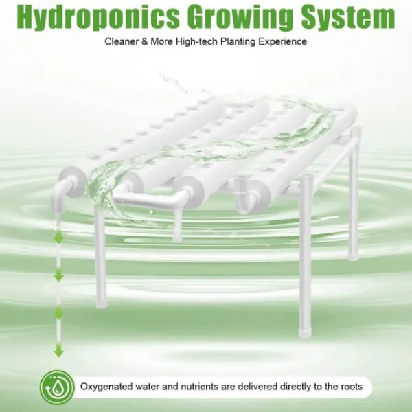 Outlet Hydroponisk dyrkningssystem - NFT rørkit - 1 Niveau - 36 Plantehuller - 4 Rør - PVC-U - Rør Ø6,3 cm - Hulafstand 8 cm - Hvid Kit Til Plante- & Urtedyrkning