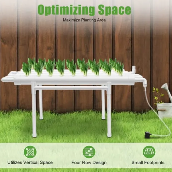 Outlet Hydroponisk dyrkningssystem - NFT rørkit - 1 Niveau - 36 Plantehuller - 4 Rør - PVC-U - Rør Ø6,3 cm - Hulafstand 8 cm - Hvid Kit Til Plante- & Urtedyrkning