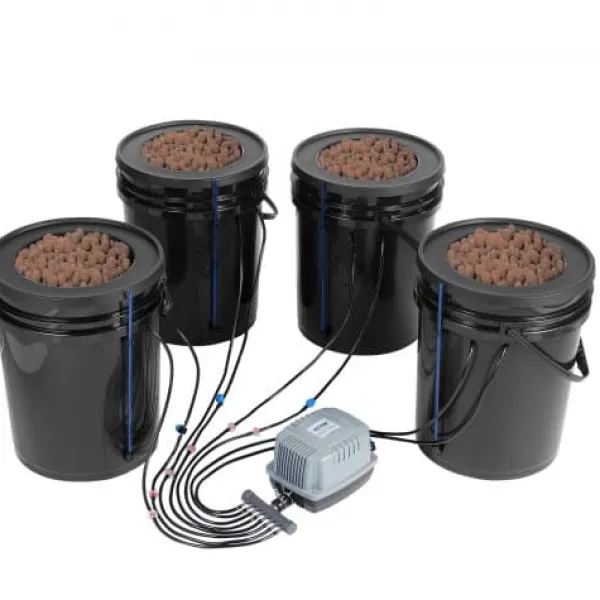 Discount Hydroponisk dyrkningssystem, Deep Water Culture 4 spande 30x30x38 cm, Sort, PP-materiale Kit Til Plante- & Urtedyrkning