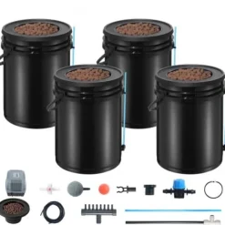Discount Hydroponisk dyrkningssystem, Deep Water Culture 4 spande 30x30x38 cm, Sort, PP-materiale Kit Til Plante- & Urtedyrkning