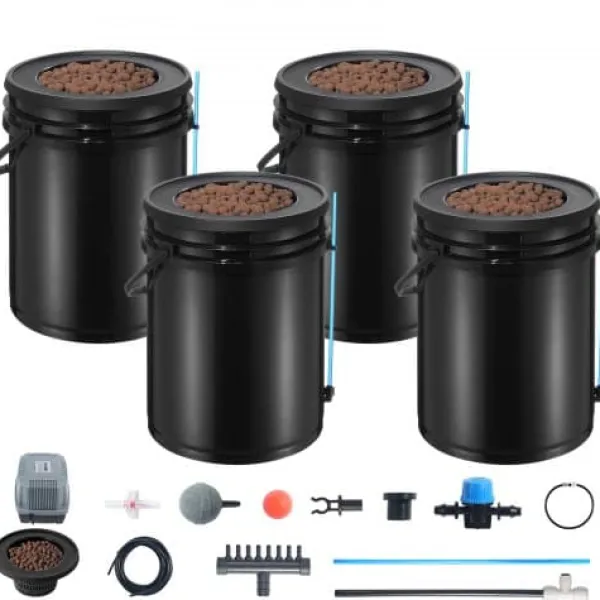 Discount Hydroponisk dyrkningssystem, Deep Water Culture 4 spande 30x30x38 cm, Sort, PP-materiale Kit Til Plante- & Urtedyrkning