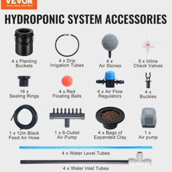 Discount Hydroponisk dyrkningssystem, Deep Water Culture 4 spande 30x30x38 cm, Sort, PP-materiale Kit Til Plante- & Urtedyrkning