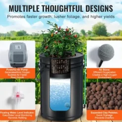 Discount Hydroponisk dyrkningssystem, Deep Water Culture 4 spande 30x30x38 cm, Sort, PP-materiale Kit Til Plante- & Urtedyrkning