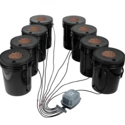 Kit Til Plante- & Urtedyrkning^Hydroponisk dyrkningssystem, Deep Water Culture 8 spande, 30x30x38 cm, sort, PP materiale