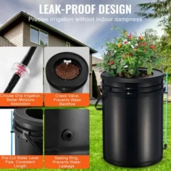 Sale Hydroponisk dyrkningssystem, 5-gallon deep water culture, 30x30x38 cm, sort, PP-materiale Kit Til Plante- & Urtedyrkning