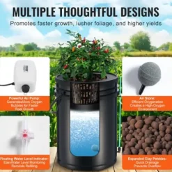 Sale Hydroponisk dyrkningssystem, 5-gallon deep water culture, 30x30x38 cm, sort, PP-materiale Kit Til Plante- & Urtedyrkning