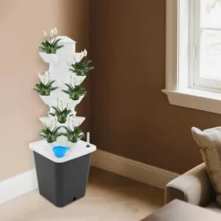 Hydroponisk dyrkningstårn - Vertikalt indendørs system - 5 etager - 25 plantehuller - EU-stik - Blå Kit Til Plante- & Urtedyrkning