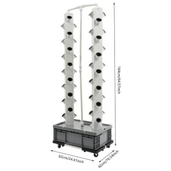 Plantestativer^Hydroponisk dyrkningstårn - Vertikalt havesæt - 56 huller - 220 V EU-stik - Inde/Ude - 4 hjul - PP-materiale - Hvid