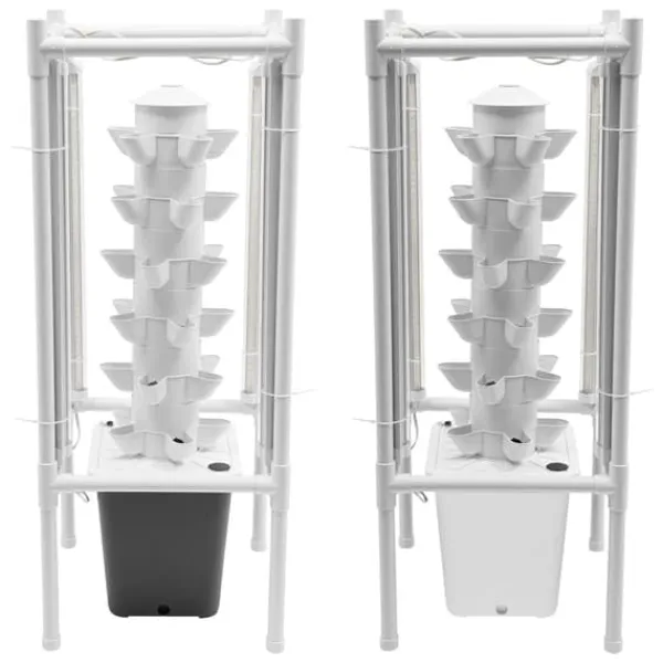 Sale Hydroponisk havesystem - Vertikalt dyrkningstårn - 30 Plantehuller - 6 Lag - 4 Vækstlamper - 10 L Vandtank - Størrelse 39×39×97 cm - Hvid Kit Til Plante- & Urtedyrkning