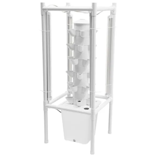 Sale Hydroponisk havesystem - Vertikalt dyrkningstårn - 30 Plantehuller - 6 Lag - 4 Vækstlamper - 10 L Vandtank - Størrelse 39×39×97 cm - Hvid Kit Til Plante- & Urtedyrkning