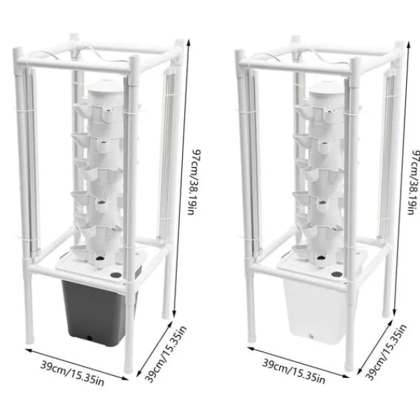 Sale Hydroponisk havesystem - Vertikalt dyrkningstårn - 30 Plantehuller - 6 Lag - 4 Vækstlamper - 10 L Vandtank - Størrelse 39×39×97 cm - Hvid Kit Til Plante- & Urtedyrkning