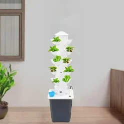 Sale Hydroponisk plantetårn - Dyrkningssystem - 30 Huller - 6 Niveauer - EU-stik - Netdrevet - Gulvstående - Med pumpe - Hvid Kit Til Plante- & Urtedyrkning