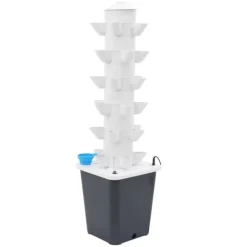 Sale Hydroponisk plantetårn - Dyrkningssystem - 30 Huller - 6 Niveauer - EU-stik - Netdrevet - Gulvstående - Med pumpe - Hvid Kit Til Plante- & Urtedyrkning