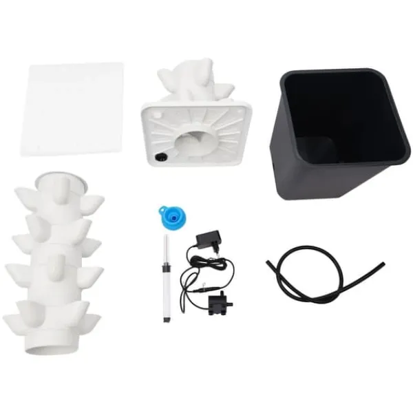 Sale Hydroponisk plantetårn - Dyrkningssystem - 30 Huller - 6 Niveauer - EU-stik - Netdrevet - Gulvstående - Med pumpe - Hvid Kit Til Plante- & Urtedyrkning