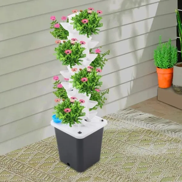 Clearance Hydroponisk plantetårn - Vertikalt plantesystem - 7 niveauer, 35 planter - Indendørs dyrkningssæt - EU-stik - Hvid Kit Til Plante- & Urtedyrkning