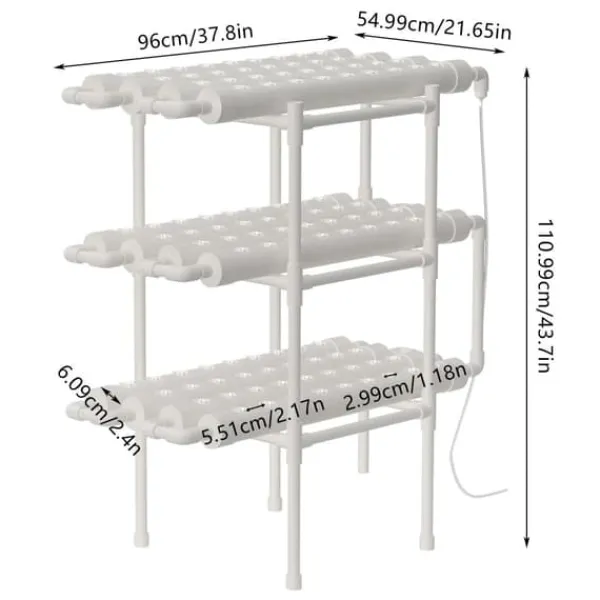 Kit Til Plante- & Urtedyrkning^Hydroponisk System, 108 Plantepladser, 3-Lags Design,HVID