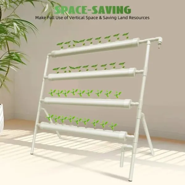 Plantestativer^Hydroponisk system - Vertikalt plantetårn - 4 niveauer - 36 plantehuller - Indendørs/udendørs - Hvid