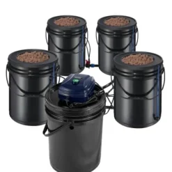 Kit Til Plante- & Urtedyrkning^Hydroponisk system, recirkulerende Deep Water Culture 4 spande, 30x30x38 cm, sort, PP-materiale