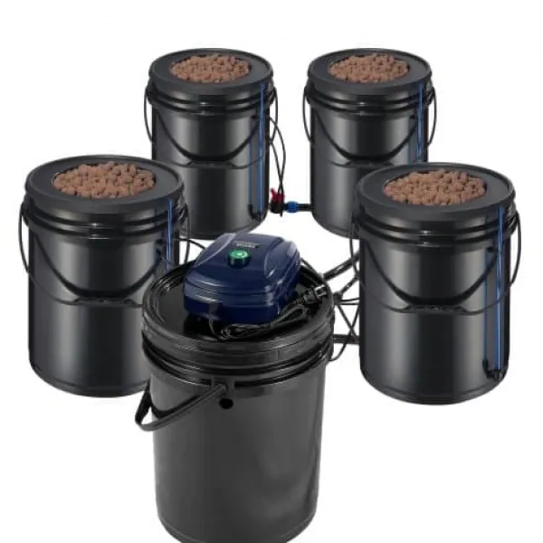 Kit Til Plante- & Urtedyrkning^Hydroponisk system, recirkulerende Deep Water Culture 4 spande, 30x30x38 cm, sort, PP-materiale