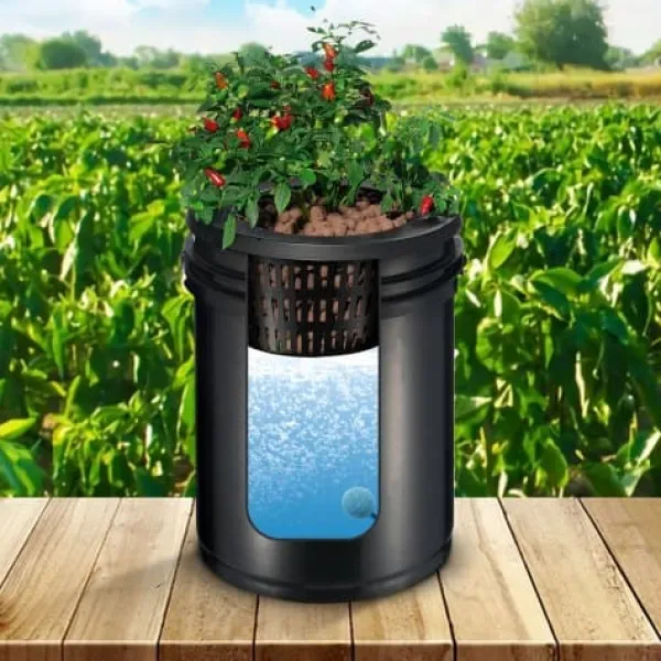 Kit Til Plante- & Urtedyrkning^Hydroponisk system, recirkulerende Deep Water Culture 4 spande, 30x30x38 cm, sort, PP-materiale