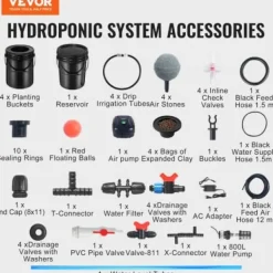 Kit Til Plante- & Urtedyrkning^Hydroponisk system, recirkulerende Deep Water Culture 4 spande, 30x30x38 cm, sort, PP-materiale