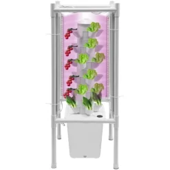 Kit Til Plante- & Urtedyrkning^Hydroponisk tårnhave - Indendørs dyrkningssystem - 6 niveauer - 30 plantehuller - 4 LED vækstlys - Selvvandende - Smart - Hvid