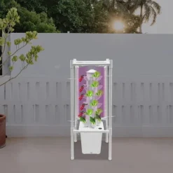 Kit Til Plante- & Urtedyrkning^Hydroponisk tårnhave - Indendørs dyrkningssystem - 6 niveauer - 30 plantehuller - 4 LED vækstlys - Selvvandende - Smart - Hvid