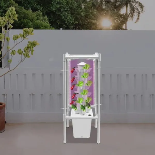 Kit Til Plante- & Urtedyrkning^Hydroponisk tårnhave - Indendørs dyrkningssystem - 6 niveauer - 30 plantehuller - 4 LED vækstlys - Selvvandende - Smart - Hvid