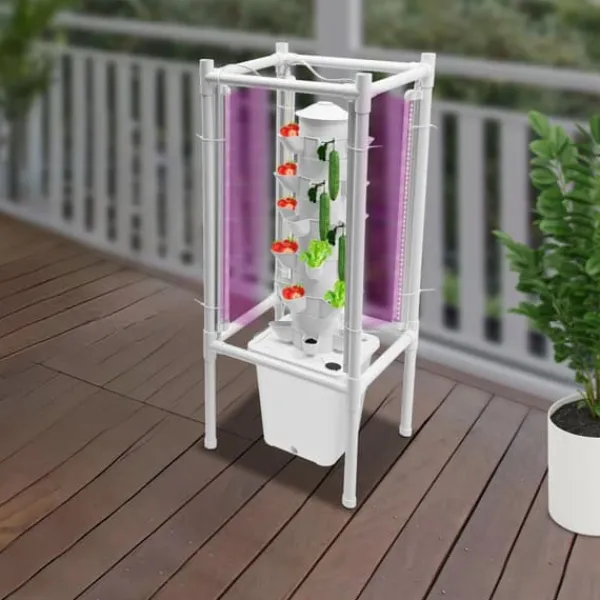 Kit Til Plante- & Urtedyrkning^Hydroponisk tårnhave - Indendørs dyrkningssystem - 6 niveauer - 30 plantehuller - 4 LED vækstlys - Selvvandende - Smart - Hvid