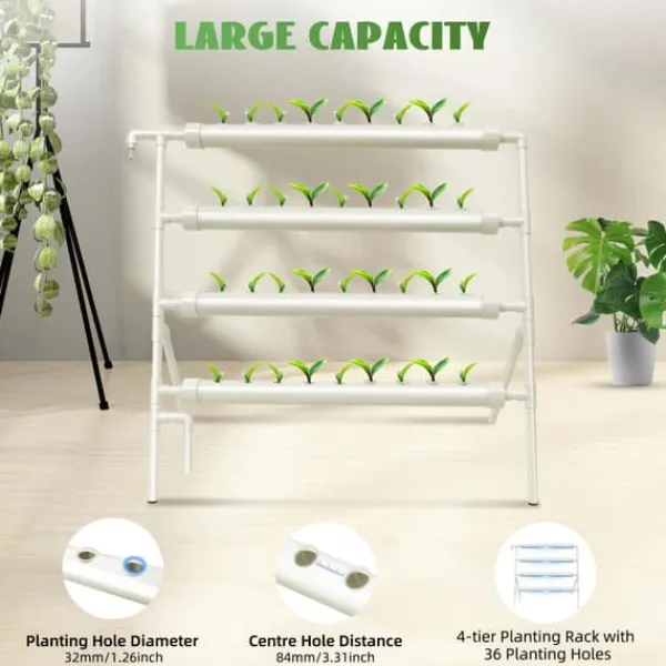 Kit Til Plante- & Urtedyrkning^Hydroponisk Vækstsæt, PVC Materiale, 36 Plantepladser, Dimensioner 95 x 45 x 100 cm, Vandpumpe Spænding DC 12V, Maksimal Pumpeflow 200 L/h