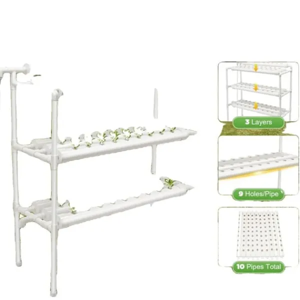 Kit Til Plante- & Urtedyrkning^Hydroponisk vækstsysten, 90 plantepladser, holdbar PVC-konstruktion, indendørs/udendørs brug