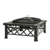 Pejse^3-i-1 Bålfad, Grill og Iskøler, Gnistbeskyttelse, 76x76x47cm, Sort til Havegrill