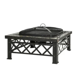 Pejse^3-i-1 Bålfad, Grill og Iskøler, Gnistbeskyttelse, 76x76x47cm, Sort til Havegrill