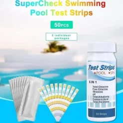 Hot 6-i-1 Pool & Spa Teststrimler, Vandtester 50-Pak - pH, Klor, Alkalinitet, Cyanursyre, Hårdhed Pool- & Spatilbehør