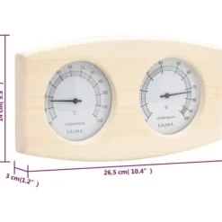 Sauna^2-i-1 saunasæt med hygrometer og timeglas i massivt fyrretræ | Farve: Natur