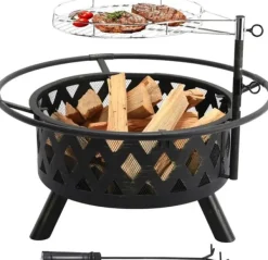 Pejse^Ildskål - Have bålsted med grill - Støbejern - Kulgrill - Højdejusterbart grillrist - Gnistfang - Let at rengøre