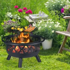 Pejse^Ildskål med grill og gnistbeskytter, 58x75 cm, sort