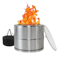 Hot Ildsted i rustfrit stål, transportabelt udendørs bålsted med aske-enhed, grillbål til brændefyring Pejse