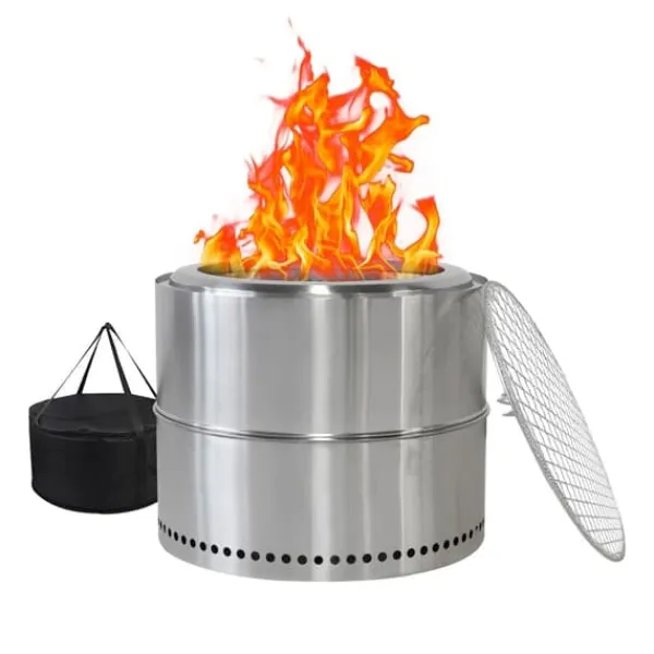 Hot Ildsted i rustfrit stål, transportabelt udendørs bålsted med aske-enhed, grillbål til brændefyring Pejse