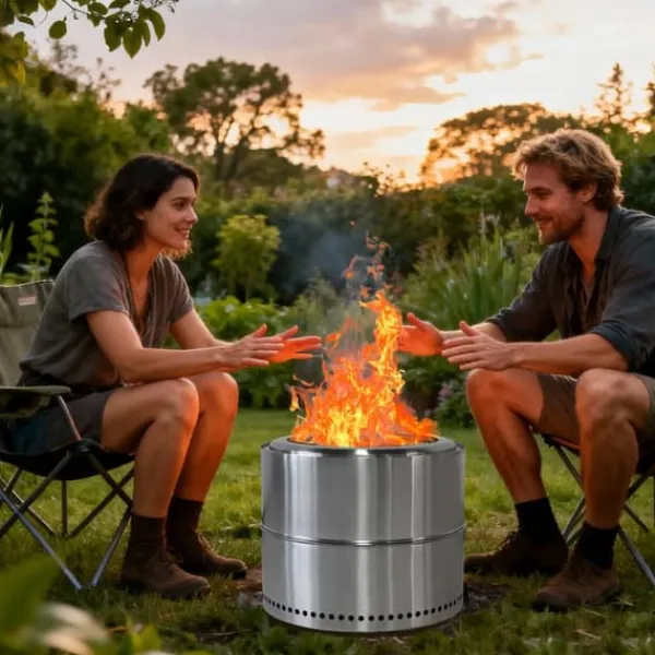 Hot Ildsted i rustfrit stål, transportabelt udendørs bålsted med aske-enhed, grillbål til brændefyring Pejse