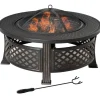 Ildsted rundt ildkurv/ildbord med gnistbeskyttelse & ildgaffel, stål, sort, 81×81×50 cm Pejse