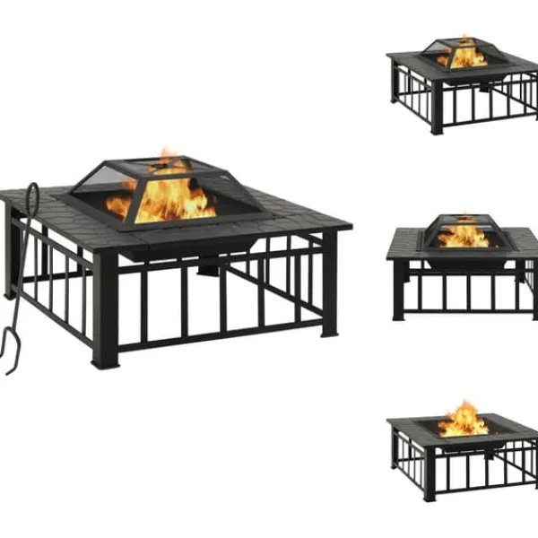 Discount Ildsteder - Living bålfad med ildrager 79x79x46,5 cm str. XXL stål Pejse