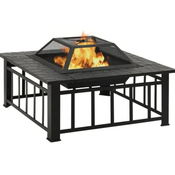 Discount Ildsteder - Living bålfad med ildrager 79x79x46,5 cm str. XXL stål Pejse