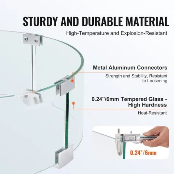 Tilbehør Til Brændeovne & Pejse^Ilægger til bålfad, 435 x 170 mm rundt glasflammeskjold, 6 mm hærdet glas til propan og gas. Perfekt til udendørs gårdhaver.