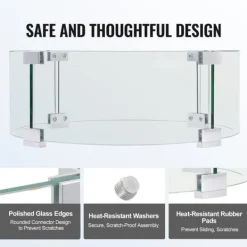 Tilbehør Til Brændeovne & Pejse^Ilægger til bålfad, 435 x 170 mm rundt glasflammeskjold, 6 mm hærdet glas til propan og gas. Perfekt til udendørs gårdhaver.