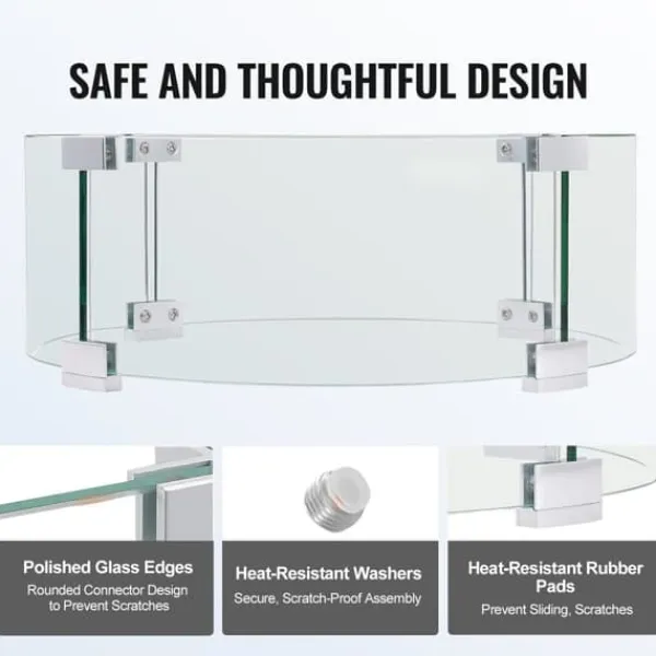 Tilbehør Til Brændeovne & Pejse^Ilægger til bålfad, 435 x 170 mm rundt glasflammeskjold, 6 mm hærdet glas til propan og gas. Perfekt til udendørs gårdhaver.