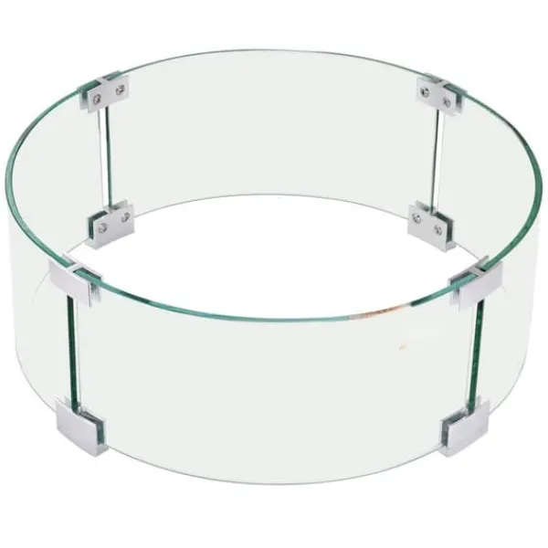 Tilbehør Til Brændeovne & Pejse^Ilægger til bålfad, 435 x 170 mm rundt glasflammeskjold, 6 mm hærdet glas til propan og gas. Perfekt til udendørs gårdhaver.
