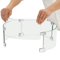 Tilbehør Til Brændeovne & Pejse^Ilægger til bålfad, 435 x 170 mm rundt glasflammeskjold, 6 mm hærdet glas til propan og gas. Perfekt til udendørs gårdhaver.