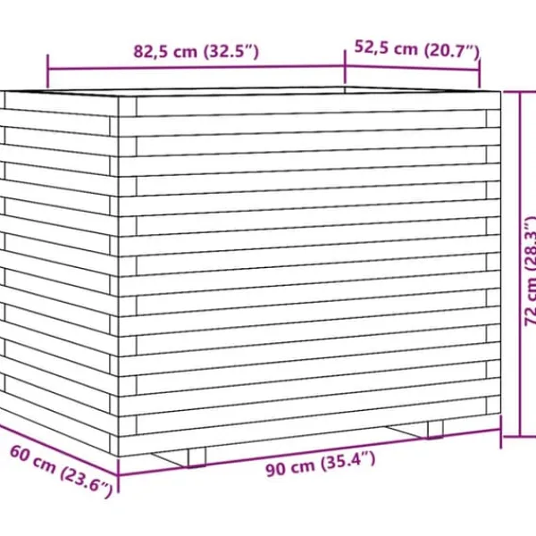 Imprægneret plantekasse i fyrretræ - Dekorativ til have og altan | Størrelse: 90x60x72 cm Plantningsbænke